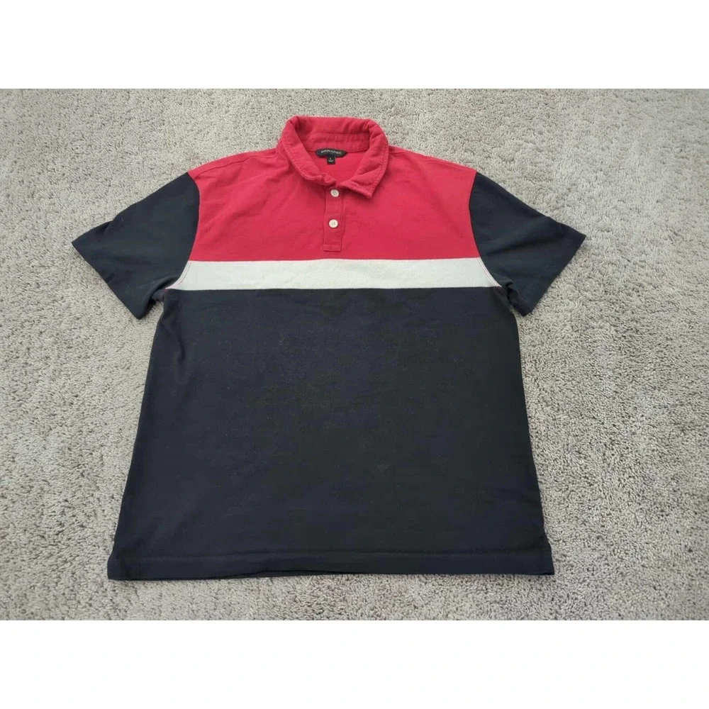 Banana Republic Polo Shirt Mens Large Black Color‎ Block Short Sleeve Casual